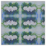 White watercolor orchid painting, botanical green fabric