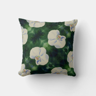 White watercolor orchid painting throw pillow