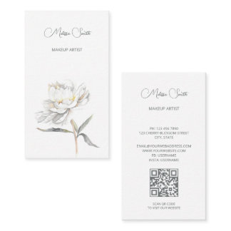 White Watercolor Peony Flower Business Card