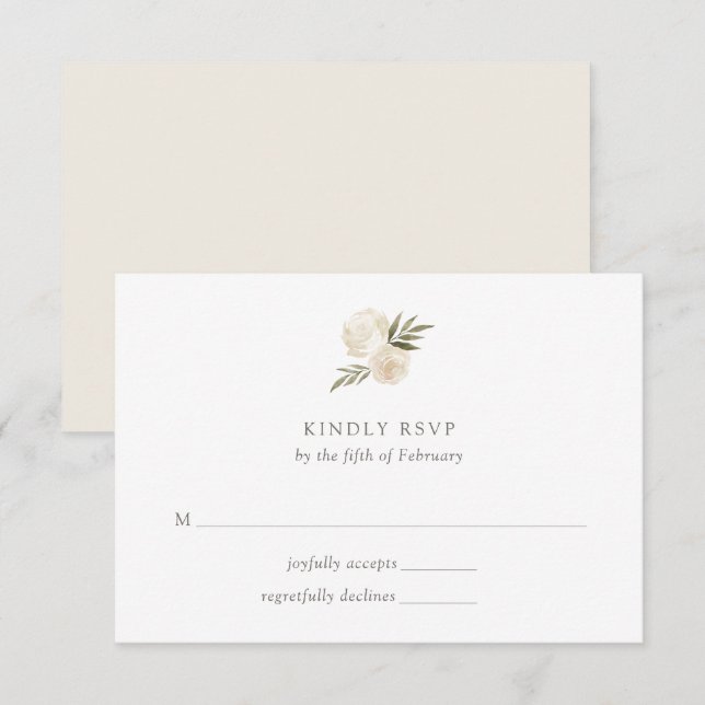 White Watercolor Rose Floral Wedding RSVP Card (Front/Back)