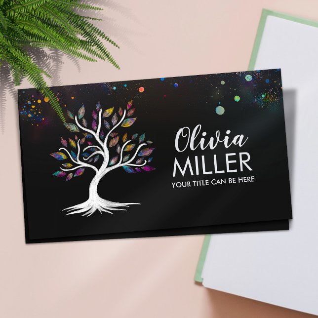 White Watercolor tree - Colorful Leaves Business Card (Creator Uploaded)