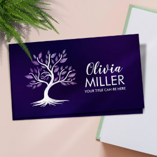 White Watercolor tree - Violet Leaves Business Card
