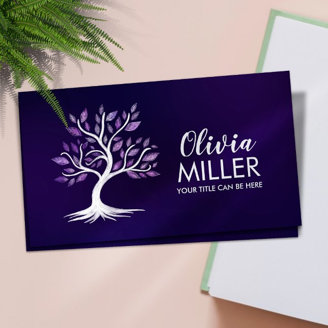 White Watercolor tree - Violet Leaves Business Card (Creator Uploaded)