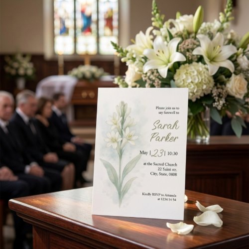 White Watercolor Tuberose Funeral  Invitation