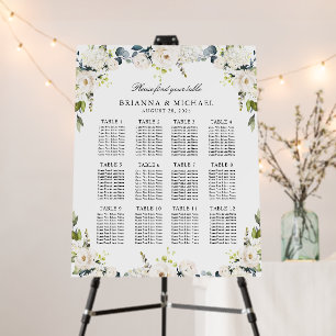 White Watercolor Wedding Seating Chart 12 Tables Foam Board
