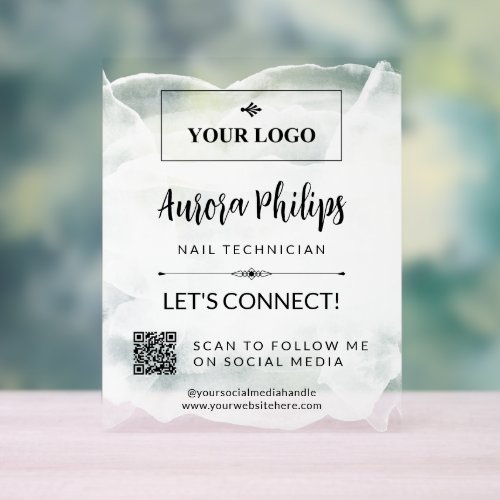 White Watercolor Your Logo  QR Social Media Acrylic Sign