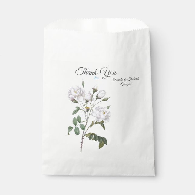 White Watercolour Roses painted on Champagne Silk Favor Bag (Front)