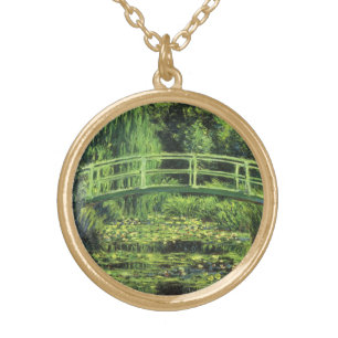 White Waterlilies by Claude Monet, Vintage Art Gold Plated Necklace