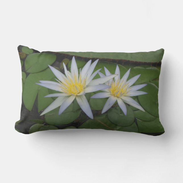 White Waterlilies Lumbar Pillow (Front)