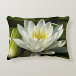 White Waterlily and Bud Floral Accent Pillow