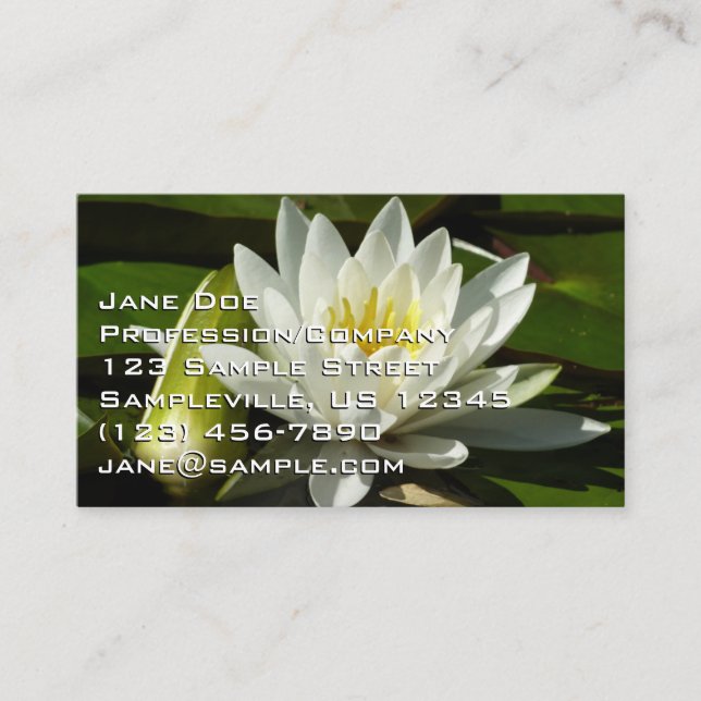 White Waterlily and Bud Floral Business Card (Front)