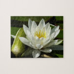 White Waterlily and Bud Floral Jigsaw Puzzle