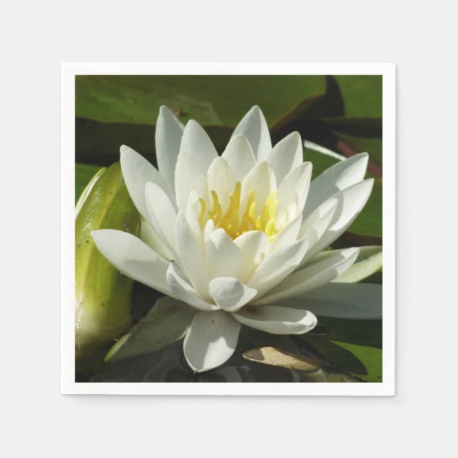 White Waterlily and Bud Floral Napkins (Front)
