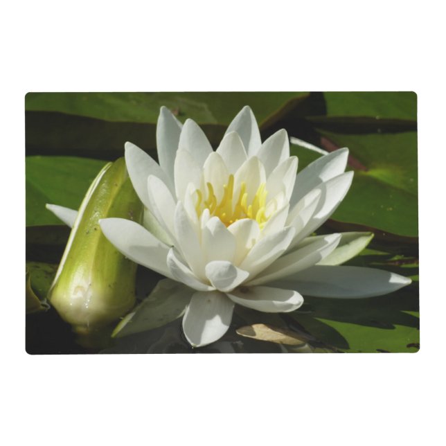 White Waterlily and Bud Floral Placemat (Front)