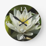 White Waterlily and Bud Floral Round Clock