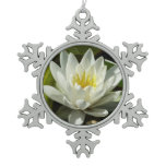 White Waterlily and Bud Floral Snowflake Pewter Christmas Ornament
