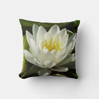 White Waterlily and Bud Floral Throw Pillow