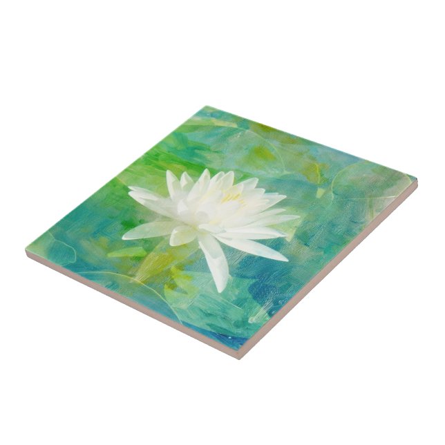White Waterlily Blossom Ceramic Tile (Side)