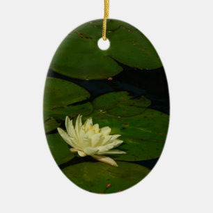 White Waterlily I Peaceful Floral Photography Ceramic Ornament