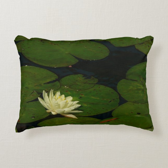 White Waterlily I Peaceful Floral Photography Decorative Pillow (Front)