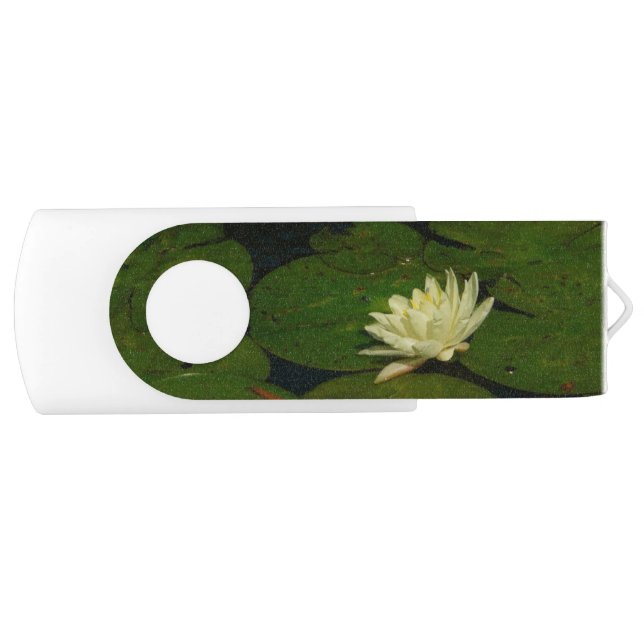 White Waterlily I Peaceful Floral Photography Flash Drive (Front)