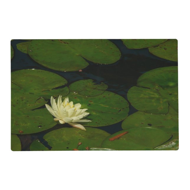 White Waterlily I Peaceful Floral Photography Placemat (Front)