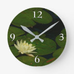 White Waterlily I Peaceful Floral Photography Round Clock