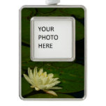 White Waterlily I Peaceful Floral Photography Silver Plated Framed Ornament