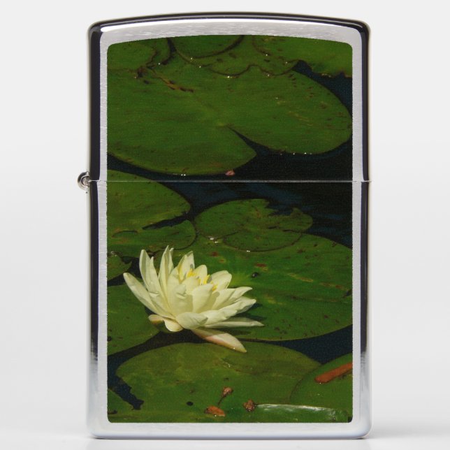 White Waterlily I Peaceful Floral Photography Zippo Lighter (Front)