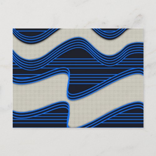 White Wave Fabric Blue Neon lines Image Print Postcard