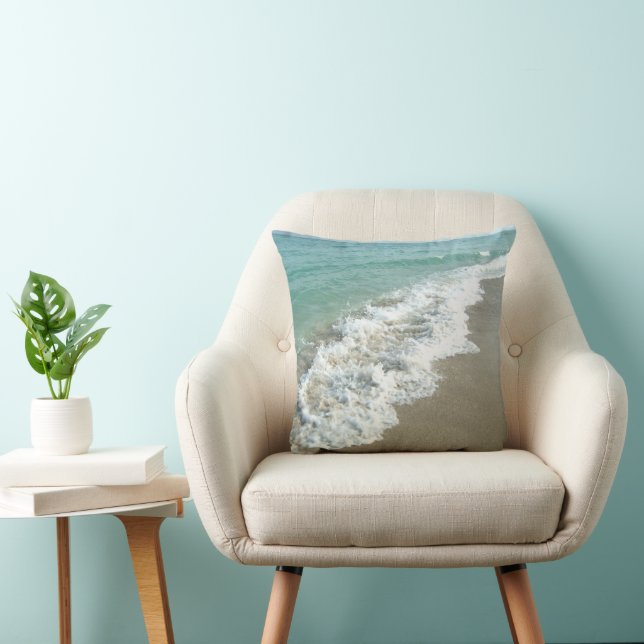 White Waves Crashing on Beach Shore Pillow (Chair)