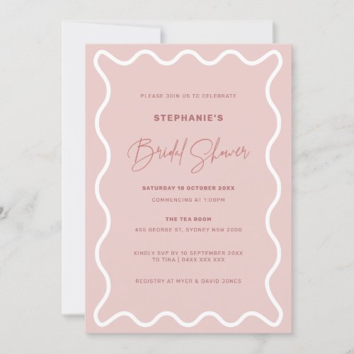 White Wavy Border Bridal Shower Invitation