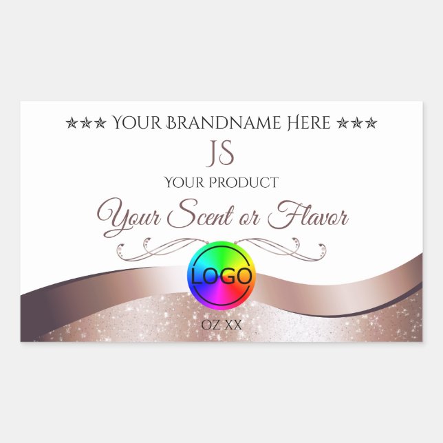 White Wavy Rose Gold Logo Monogram Product Label (Front)