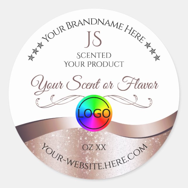 White Wavy Rose Gold Logo Monogram Product Label (Front)