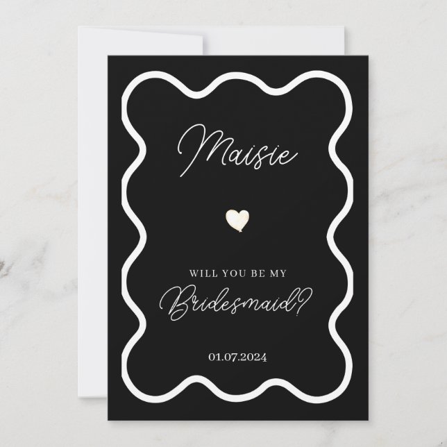 White wavy will you be my bridesmaid proposal invitation (Front)