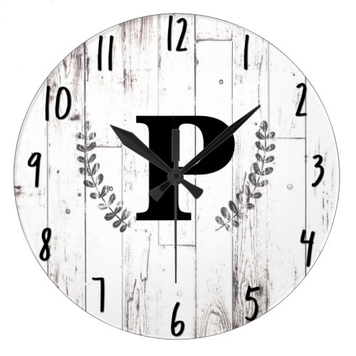 White Weathered Wood Rustic Farmhouse Barn Kitchen Large Clock