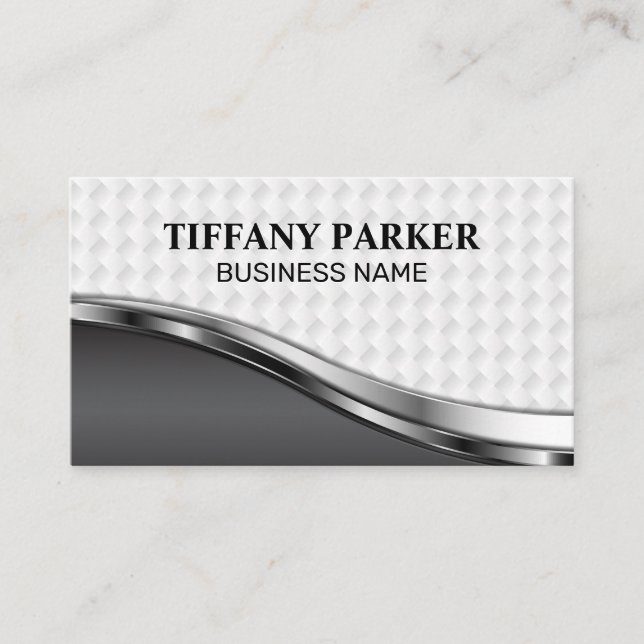 White Weave Metallic Background Business Card (Front)