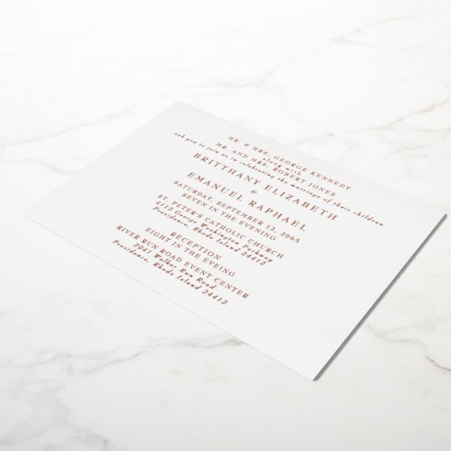 White Wedding 2 Venues Rose Gold Foil II Invitation (Rotated)