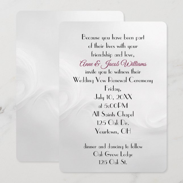 White Wedding Abstract Vow Renewal Invitation (Front/Back)