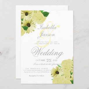 White Wedding and Pastel Yellow Wedding Invitation
