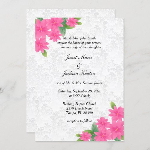 White Wedding and Pink Floral Invitation