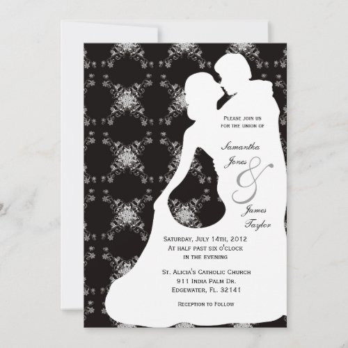 White Wedding Dancing Silouhette Couple Invitation