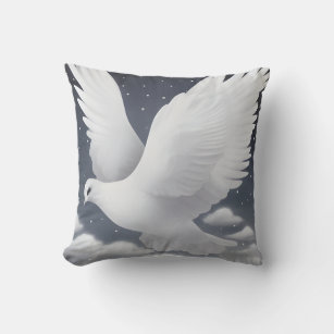 White Wedding Dove in Clouds Throw Pillow