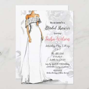 White Wedding Dress Elegant Bridal Shower Invitation