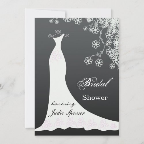 White wedding dress on black  Bridal Shower Invite