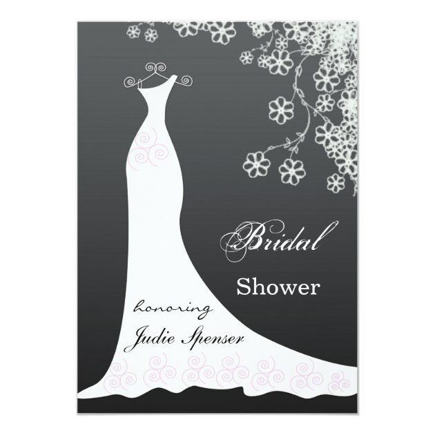 White Wedding Dress On Black  Bridal Shower Invite