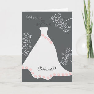 White Wedding dress on black Bridesmaid Request Invitation