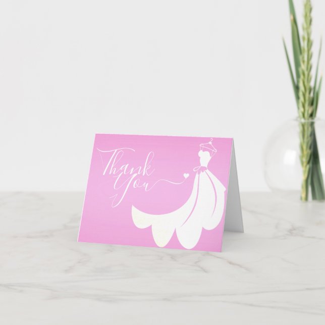 White Wedding Dress on Pink | Thank You Card (Front)