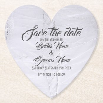 White Wedding Dress Save The Date Announcement  Paper Coaster by personalized_wedding at Zazzle