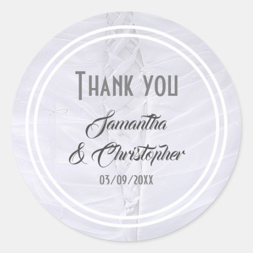 White wedding dress thank you classic round sticker